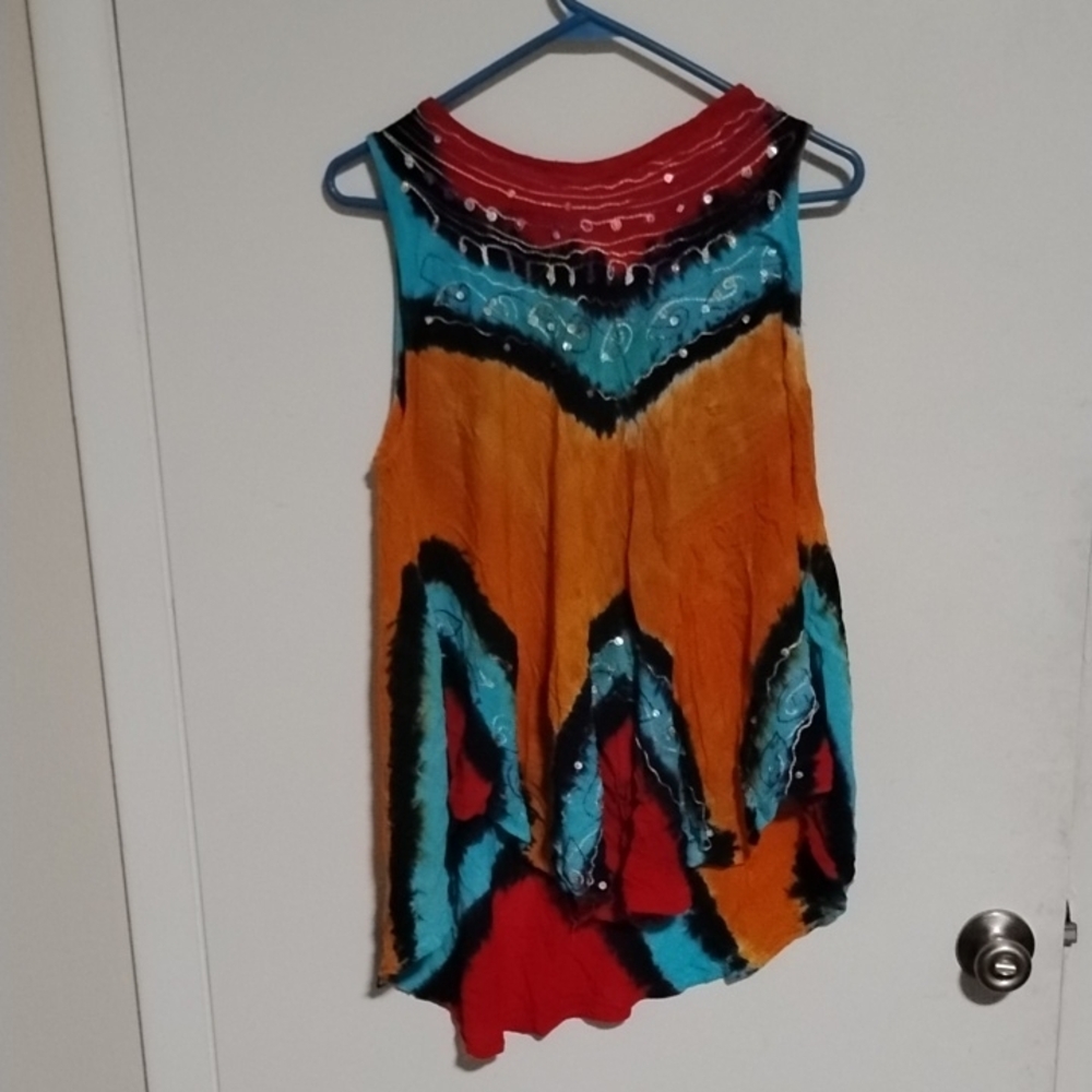 Orange Red Embellished Tank Top